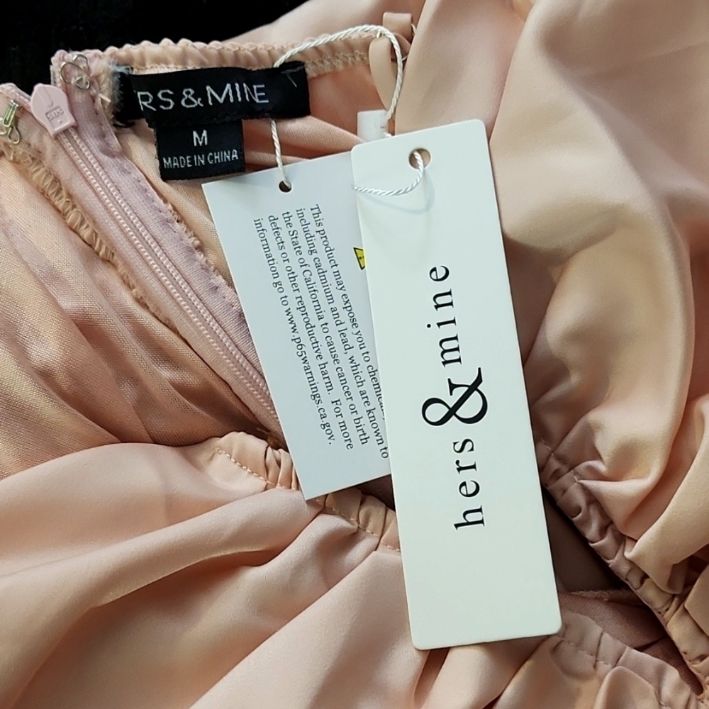 NWT - Hers & Mine- MD Baby Pink Satiny Wide Leg Jumpsuit - Picture 3 of 11